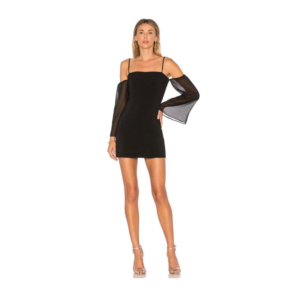 Privacy Please Revolve Laguna Mini Dress Black Chiffon Cold Shoulder LBD Medium